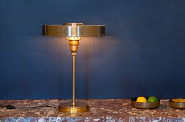 Vergoldete Messing-Tischlampe Amber