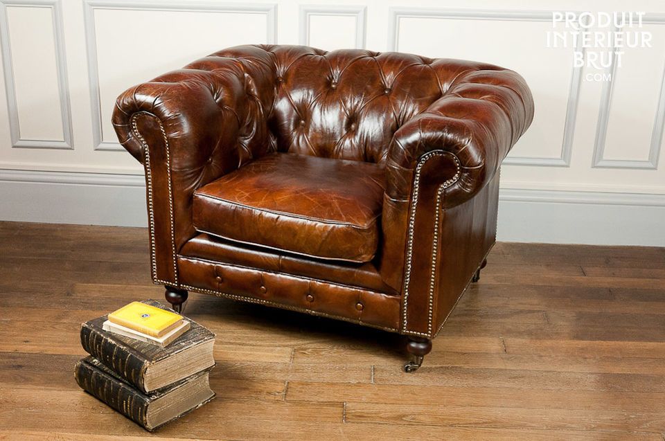 Chesterfield-Sessel aus 100% Leder im Used-Effekt