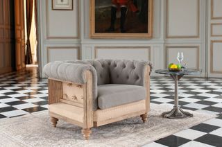 Chesterfield-Sessel aus grauem Leinen und Baumwolle Montaigu