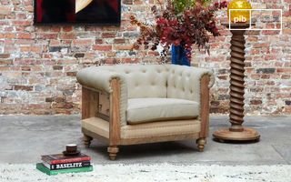 Chesterfield-Sessel aus Leinen und Baumwolle in Mandel Montaigu