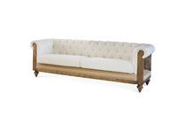 Großer Chesterfield-Sofa aus ecrufarbenem Leinen und Baumwolle