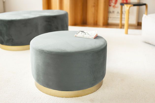 Großer Hocker aus Messing und Samt Dallas