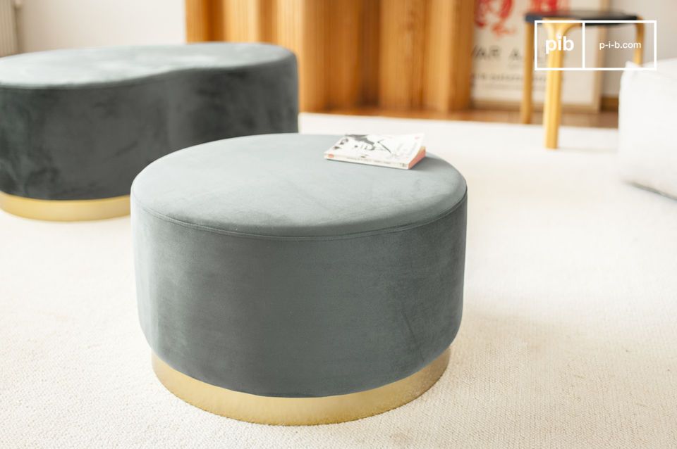Großer Hocker aus Messing und Samt Dallas