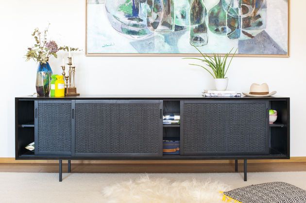 Großes schwarzes Holz-Sideboard Hevaya