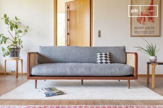 Sofa aus Holz und Rohrgeflecht Starheim