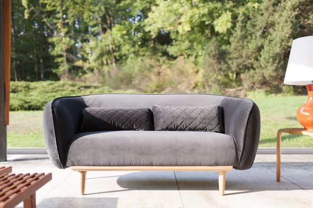 Rundes Sofa aus grauem Samt Olson