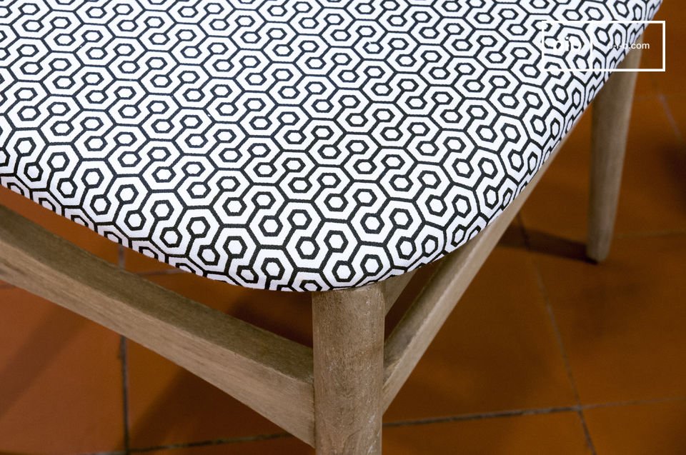 Schöne schwarz-weiße Muster schmücken den Stuhl.